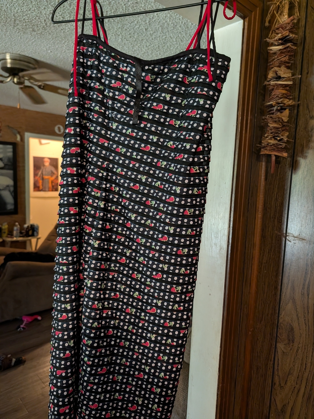 Black Mini Dress with Pink Cherry Print